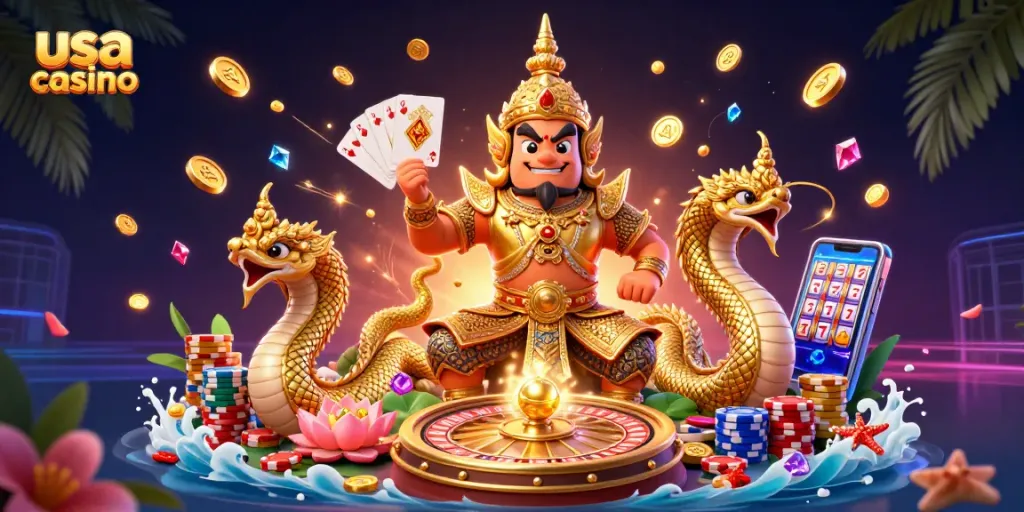 Engage with dynamic action at a usa casino featuring animated characters and vibrant game elements.