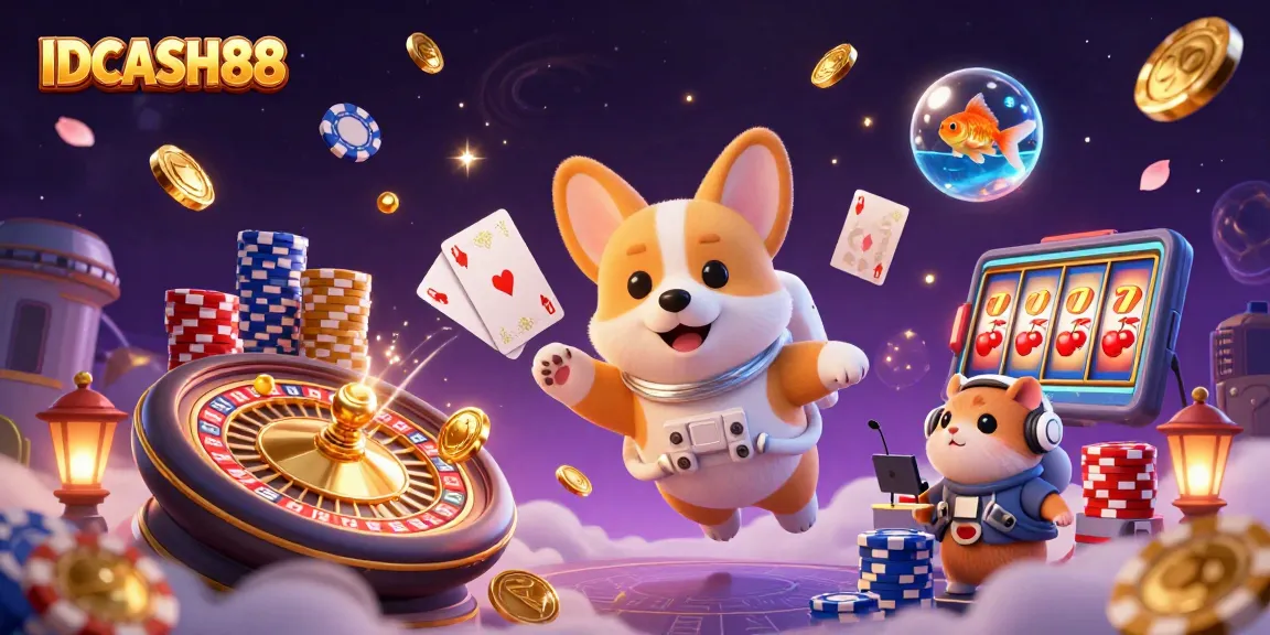 IDCASH88 gaming platform showcases a vibrant 3D casino scene with dynamic characters and rich visuals.