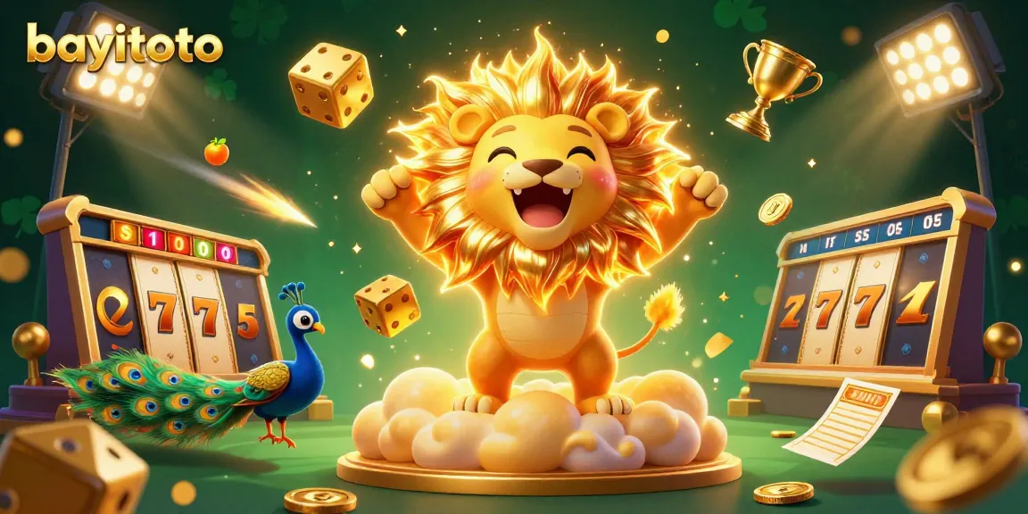 Slot jackpot meriah di bayitoto, menggambarkan keseruan bermain dengan simbol buah dan jackpot.