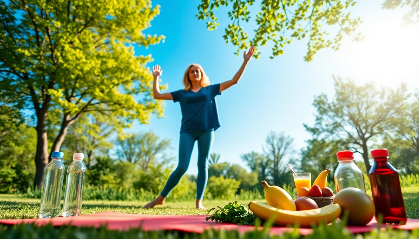 Promoting a Healthy Life through yoga and nutrition in a peaceful outdoor setting.