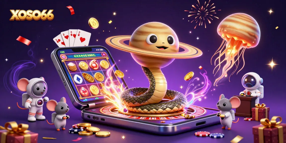 XOSO66 players engage in cosmic betting with vibrant 3D elements and energy-filled atmosphere.