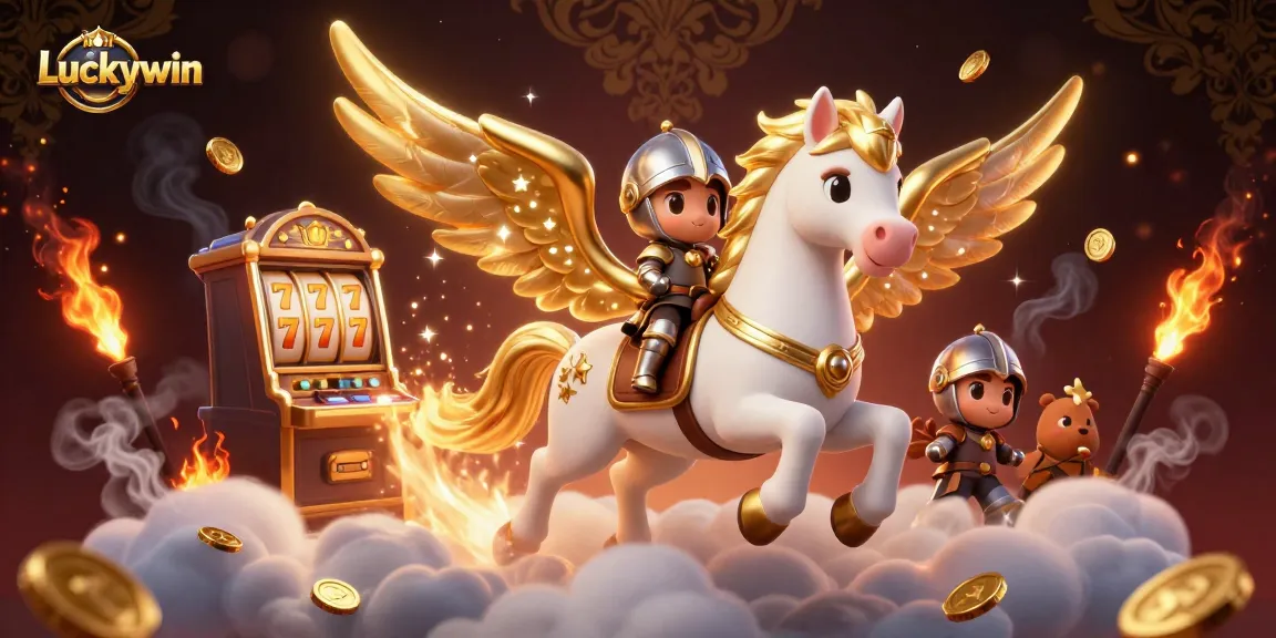 Spin the reels with Luckywin while a knight on a celestial horse rides through a cloud-filled sky.