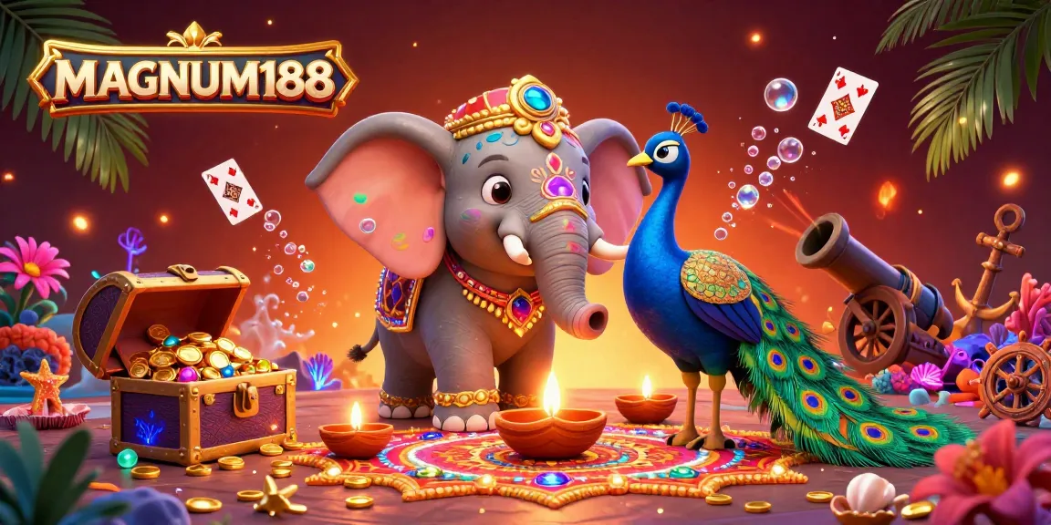 Win big with MAGNUM188 in this vibrant 3D illustration of a digital gaming experience.