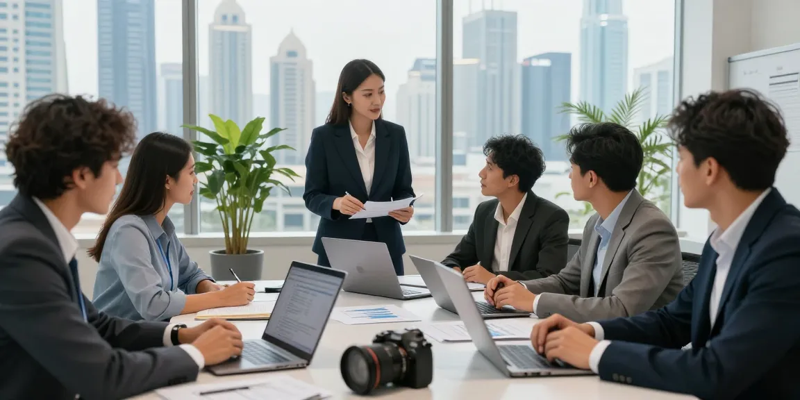 Audit Services in Dubai: Team collaborating in a modern office on financial reports and compliance.