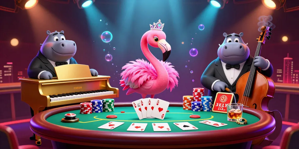 Experience the vibrant energy of bujangtoto with a lively casino scene featuring animated characters and poker elements.
