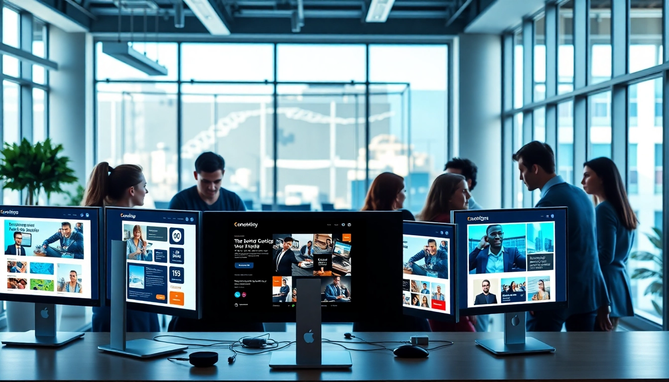 Showcase of edmonton web design professionals collaborating in a modern office environment.