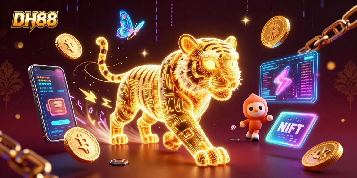 Experience DH88's thrilling digital casino with neon elements, showcasing crypto excitement.