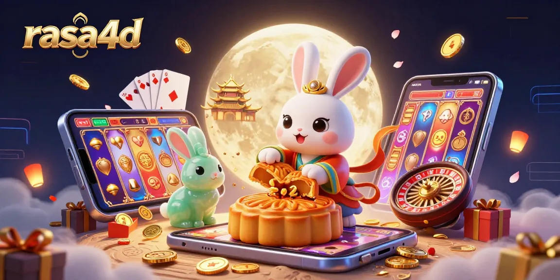 Rasakan keseruan bermain slot di bulan dengan rasa4d, dikelilingi koin emas dan kartu judi.