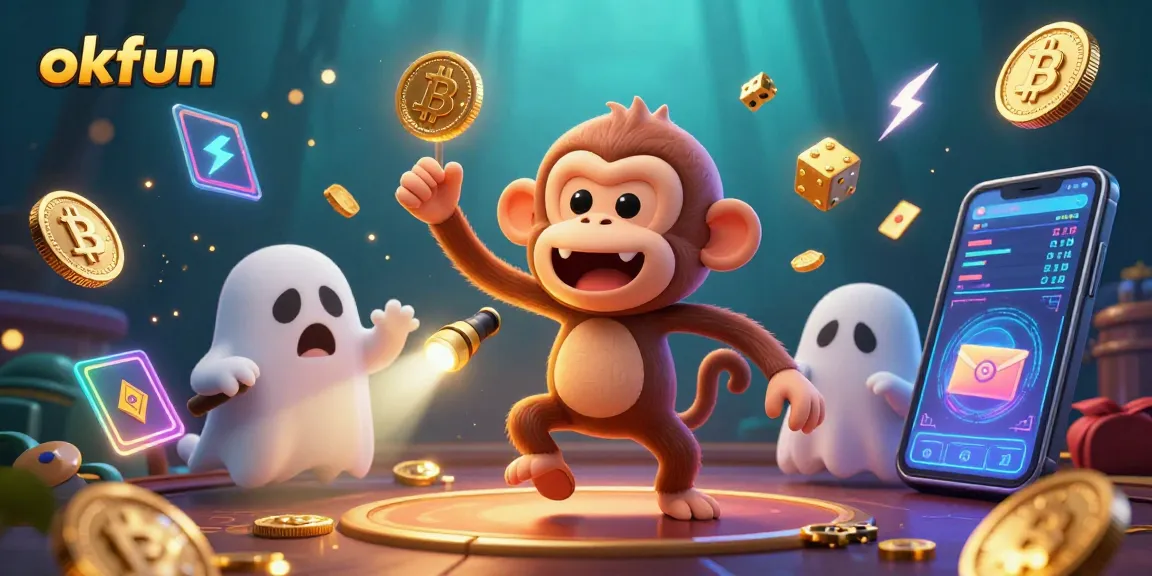 Engage with okfun's thrilling gaming atmosphere featuring a mischievous ghost and curious puppy within a haunted casino.