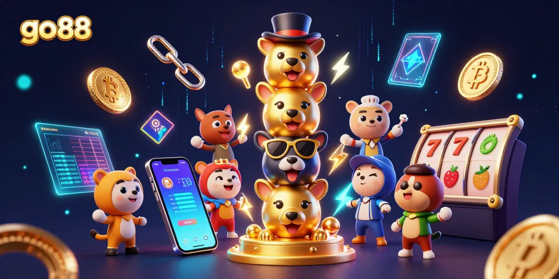 Experience thrilling action with go 88 in this vibrant casino-themed illustration featuring a cartoon totem.