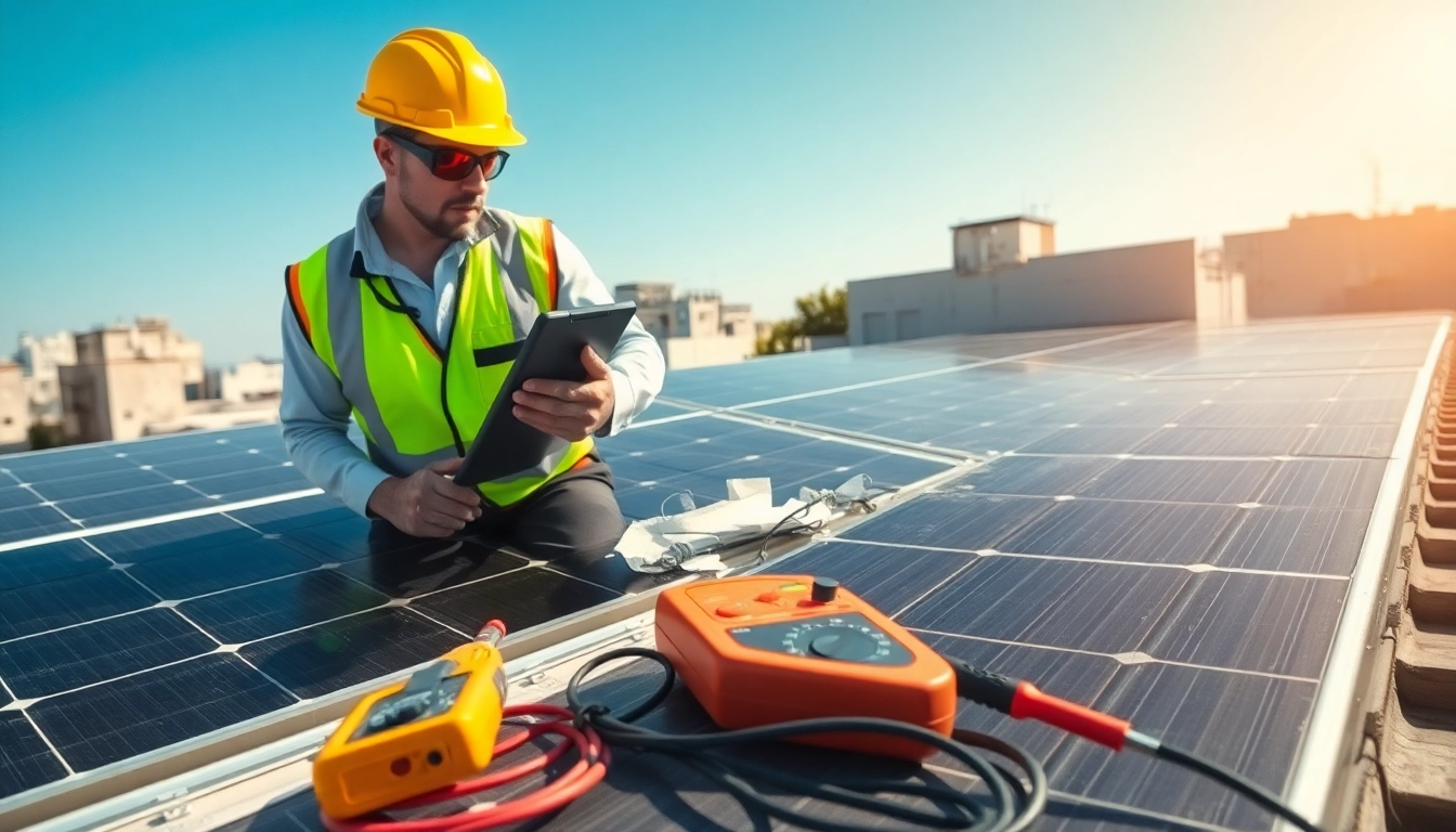 Technician engaged in emergency solar panel repair, showcasing urgent energy solutions