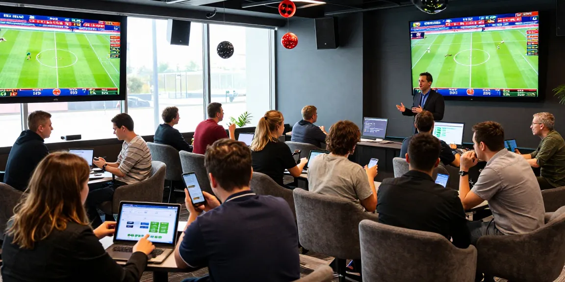 Dynamic sports betting environment at vbestnews, featuring enthusiastic bettors analyzing live odds.