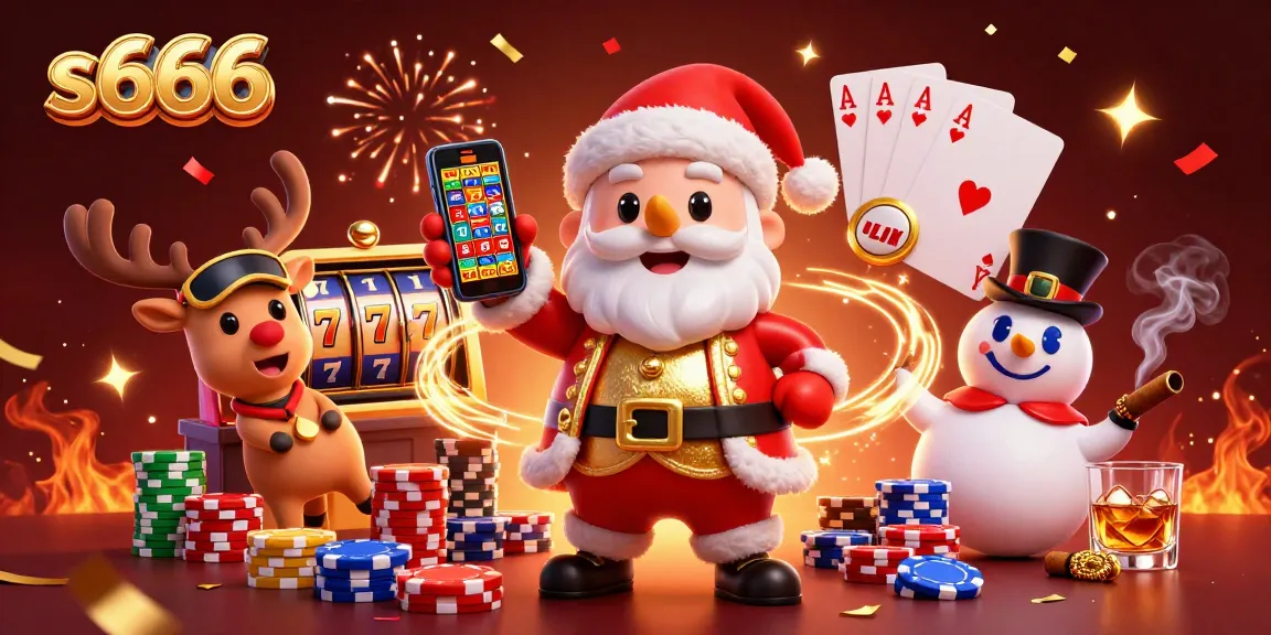 Experience thrilling jackpots at s666 with Santa, a reindeer dealer, and a poker chip snowman.