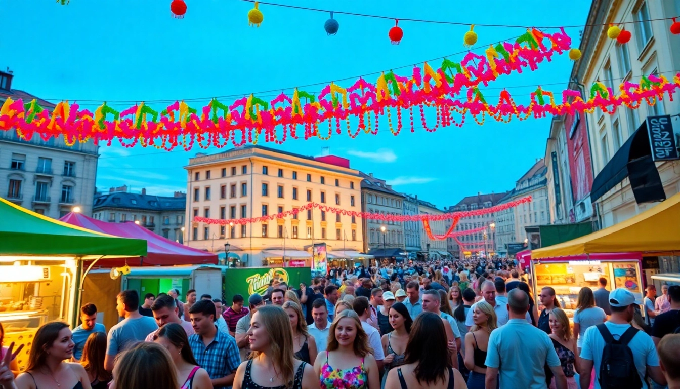 Evenimente Cluj prezintă oameni bucurându-se de festivaluri vibrante în Cluj-Napoca.