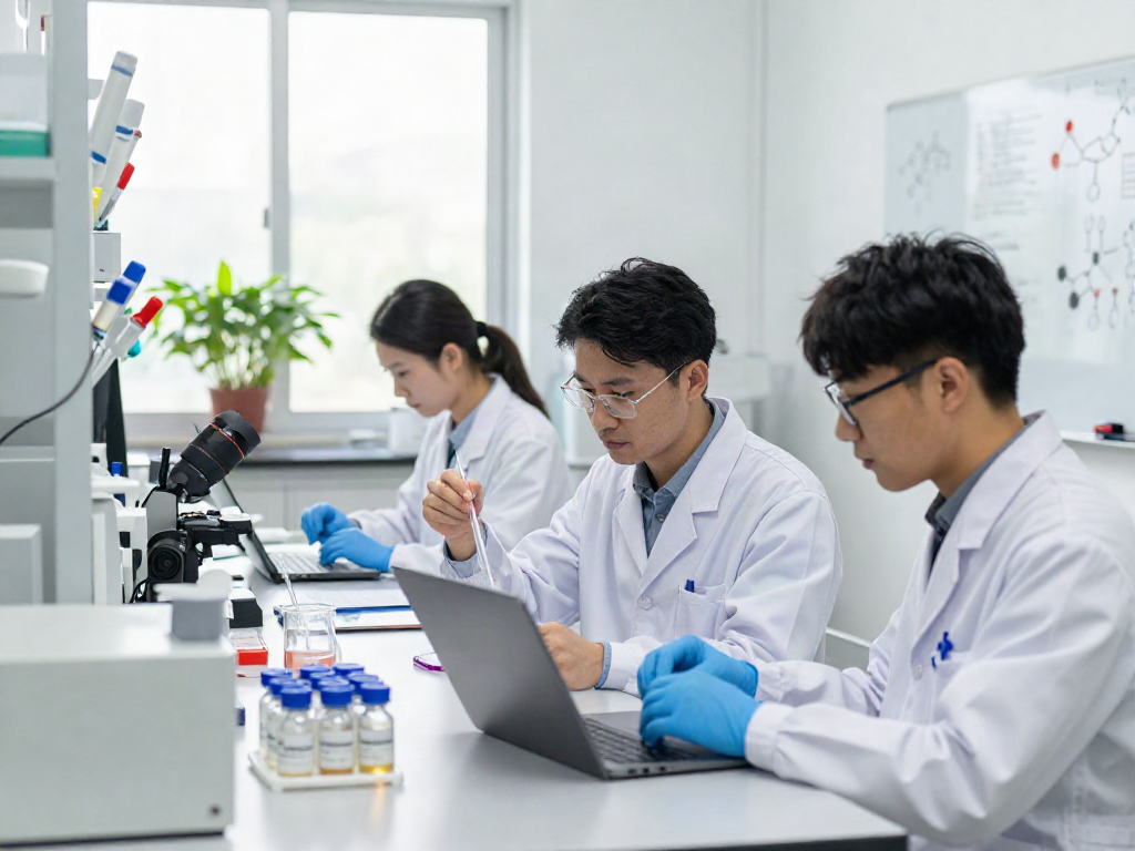 USA peptide supplier in a professional laboratory with scientists researching peptide solutions.