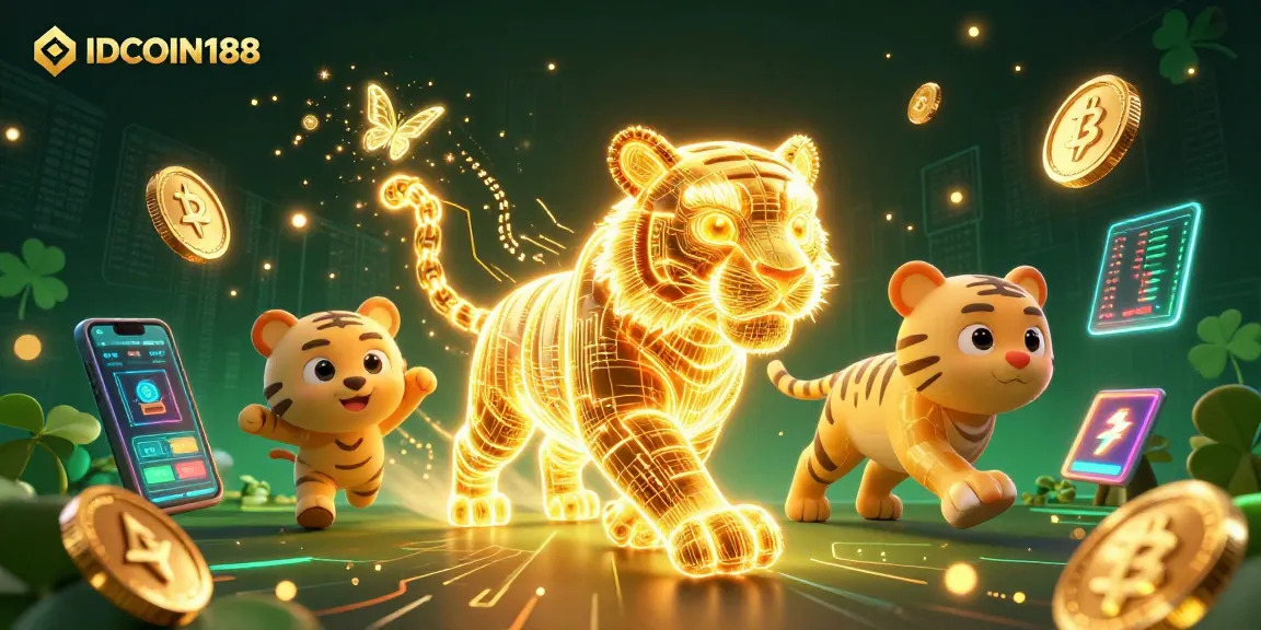 IDCOIN188 showcases an ultra-detailed digital casino scene with a neon-wireframe tiger.